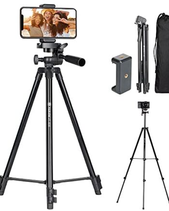TARION Statyw do aparatu telefon lekki statyw wideo, przenośne statywy do smartfona aluminiowe, 127 cm z zaciskiem do telefonu komórkowego i torbą do przenoszenia