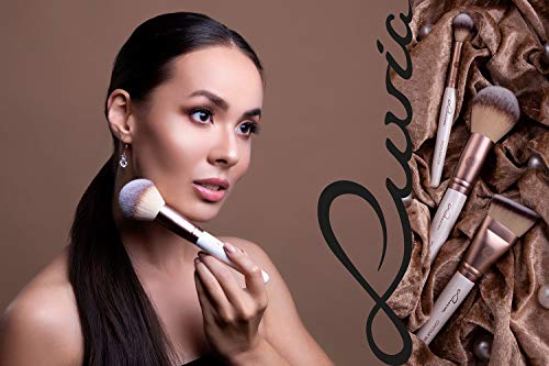 Zestaw pędzli do makijażu Luvia, Prime Vegan Pro, 12 pędzli do makijażu, w tym pojemnik na pędzle, gąbka do blendowania i mata do czyszczenia pędzli kosmetycznych, w perłowa biel i kawowy brąz - obrazek 3