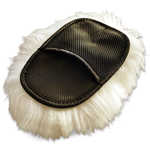 HIRSCHGAU® Rękawica do mycia samochodu z prawdziwej skóry jagnięcej firmy Merinoschaf do czyszczenia i pielęgnacji chromowanego szkła lakieru do samochodów, łodzi, motocykli