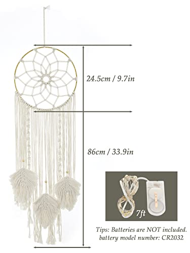 Shinowa Koło łapacz snów, bawełniana tkanina ścienna wiszący księżyc łapacz snów z wróżkami okrągła makrama dekoracja ścienna boho dekoracja kreatywna frędzle dom wiszące boho ozdoba rzemiosło, beżowy - obrazek 4