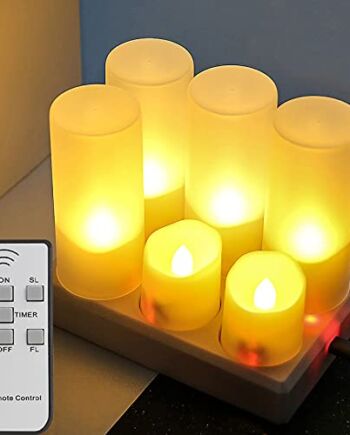 6 świeczek LED do ponownego ładowania, z pilotem zdalnego sterowania, timerem, możliwość ponownego ładowania, ze stacją ładującą, filiżanki ciepła biel, możliwość ściemniania, dekoracja do wnętrz i na zewnątrz, Boże Narodzenie, Halloween, imprezę, wesele