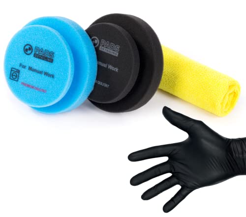 DETAILINGPADS Ręczne pady do polerowania - gąbka polerska 120/45 mm + rękawiczka – odporna na wysokie temperatury – klasyczna gąbka do polerowania – trwała tarcza polerska – narzędzie do polerowania – zestaw do lakierowania samochodowego