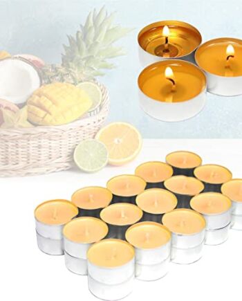 Candelo 30-częściowy zestaw wysokiej jakości podgrzewaczy Ambiente - Tropical Mango - świeczki typu tealight w aluminiowej obudowie 1,5 x 3,8 cm - czas palenia 4 godziny