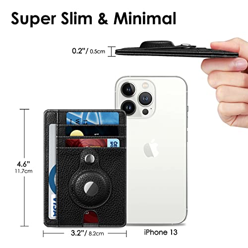 SITHON Portfel z etui do AirTag, wysokiej jakości sztuczna skóra, etui na karty kredytowe z funkcją ochrony przed odczytem RFID, portfel przedni, etui na karty, portfel dla mężczyzn i kobiet,, czarny - obrazek 2