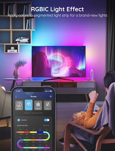 Govee taśma LED RGBIC, wodoodporna taśma LED 2m sterowana za pomocą aplikacji, synchronizacja podświetlenia telewizora LED z muzyką, obsługa USB, do telewizora, komputera, dekoracji, imprezy - obrazek 7