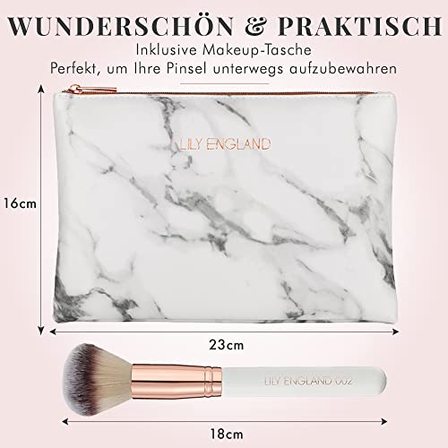 12-częściowy zestaw pędzli do makijażu w kolorze różowego złota | z pędzelkiem do podkładu, pędzlem do pudru, pędzel do makijażu oczu zestaw z torbą do przechowywania w szykownym marmurowym wzornictwie, Lily Englia - obrazek 2