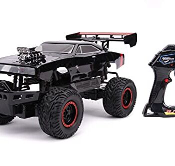 Jada Toys Fast & Furious RC-Auto, 1970 Dodge, 4x4 napęd na wszystkie koła, zdalnie sterowany samochód, funkcja turbo, 2-kanałowy pilot radiowy, funkcja ładowania USB, w zestawie baterie, 1:12, czarny