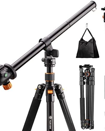 TARION Statyw fotograficzny z poziomą środkową kolumną, aluminiowy, statyw podróżny z głowicą kulową 360°, płytką szybkiej wymiany i torbą, przebudowa w statyw jednonożny (statyw + ramię wysięgnika)