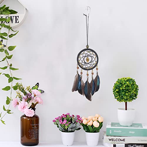 Hoshisea Łapacz snów z piórami, ręcznie tkany łapacz snów, kreatywny, ręcznie wykonany łapacz snów, do użytku jako biżuteria samochodowa, tekstylia domowe, prezenty (czarny) - obrazek 5
