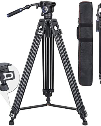 ARTCISE Profesjonalny statyw wideo ze stopu aluminium, podwójny statyw wideo z głowicą płynu wideo, rozrzutnik średniego poziomu, do kamer wideo DSLR, maksymalne obciążenie 20 funtów / 9 kg