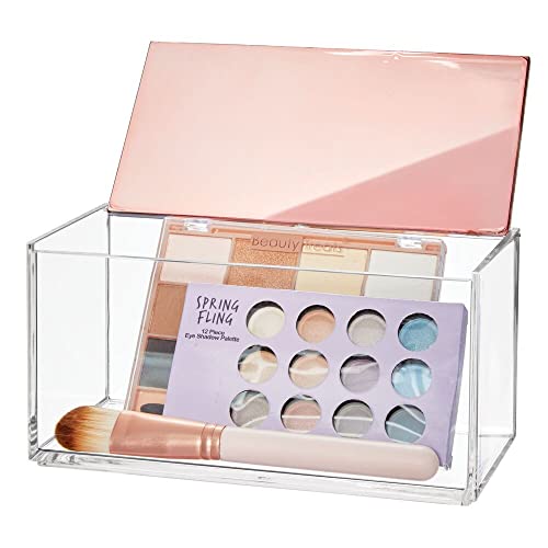 mDesign Organizer na kosmetyki do makijażu lub biżuterię – Plastikowe pudełko na kosmetyki z zamykaną pokrywką – Elegancki pojemnik do przechowywania – Przezroczysty/różowe złoto