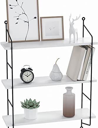 3 poziomy, pływająca półka, montowana na ścianie półka przemysłowa, drewniana półka ekspozycyjna, DIY otwarta półka do pokoju/kuchni/biura/łazienki, biała