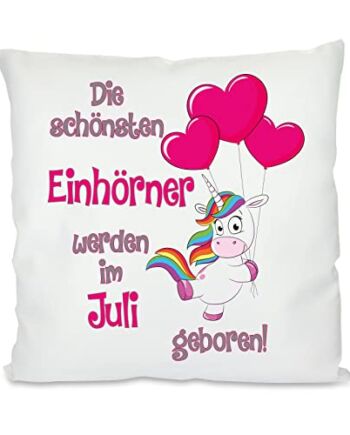 Herzbotschaft poduszka z motywem: Najpiękniejsze jednorożce Juli, tkanina, biała, 45 x 45 x 10 cm