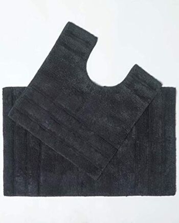 Homescapes 2-częściowy zestaw mat łazienkowych Spa Supreme składający się z dywanika prysznicowego 50 x 80 cm i dywanika do WC 50 x 55 cm ze 100% czystej bawełny, kolor czarny