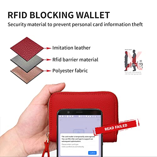 Newaner Etui na karty kredytowe, portfel dla kobiet i mężczyzn, ochrona RFID, etui na karty kredytowe, 11 przegródek, etui na karty, przenośna szczotka antykradzieżowa, mały portfel z zamkiem błyskawicznym (czerwone), czerwony, 1, nan - obrazek 7