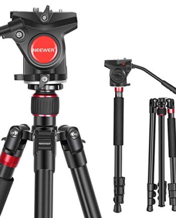 NEEWER Statyw do aparatu 2-w-1, ze stopu aluminium, statyw jednonożny, 181 cm, ze śrubami 1/4" i 3/8", Fluid Drag Pan Head i torbą do przenoszenia, kompatybilny z aparatami Nikon Canon DSLR, maks. obciążenie do 26,5 lbs