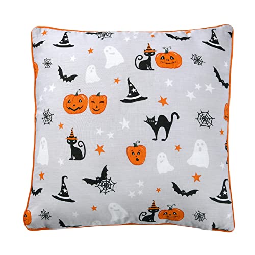 Sleepdown Halloween dynie wypełniona poduszka miękka dekoracyjna kwadratowa poduszka z lamówką krawędzią do dekoracji domu sofa sypialnia 18 x 18 cali - szary pomarańczowy - 45 cm x 45 cm - obrazek 3