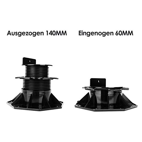 Lospitch Łożysko poprzeczne, łożysko tarasowe, WPC, podstawa z regulacją wysokości 30-60 mm, łożysko belkowe, do płyt tarasowych, ceramiki, kamienia, betonu (60-140 mm, 10 sztuk) - obrazek 7