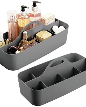 mDesign Zestaw 2 koszy łazienkowych z uchwytami, bardzo duży organizer na kosmetyki z 11 przegródkami, idealny również jako organizer kuchenny lub pojemnik pod prysznic – antracyt