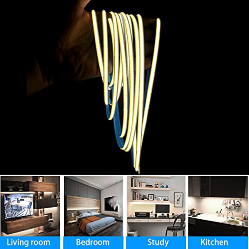 Taśma LED 24 V, szerokość 5 mm, ultra cienka taśma LED COB naturalna biel 4000 K 5 m 480 diod LED/m, łącznie 2400 diod LED, neonowe światło LED, listwa świetlna na imprezę, ladę, regał, do mieszkania - obrazek 2