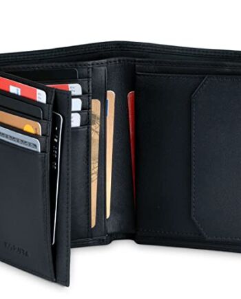 KORUTA® Skórzany portfel męski z ochroną RFID, duży portfel z przegródką na monety, 13 przegródek, portfel z prawdziwej skóry, portfel dla mężczyzn, czarny, Hochformat, Nowoczesny
