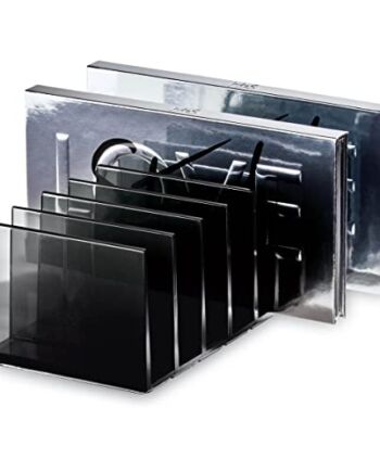 iDesign Półka do przechowywania makijażu z serii Signature firmy Sarah Tanno, 7-komorowy organizer do palety makijażu RPET, system przechowywania kosmetyków, dym/czarny matowy