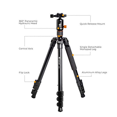 TARION statyw do aparatu, aluminiowy, statyw fotograficzny, statyw podróżny, z głowicą kulową 360° i płytką do szybkiej wymiany 155 cm, 3 w 1, statyw makro z monopodem 3 w 1 do lustrzanki (statyw do aparatu) - obrazek 3