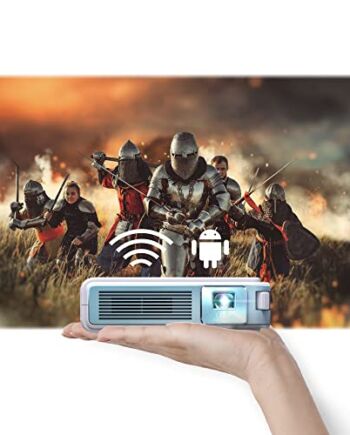 Przenośny projektor kempingowy EZCast Beam J4a |5G WiFi Android 10, obsługa Netflix, YouTube, bateria na 4 godziny, technologia DLP, 300 ANSI, 100-calowe wyświetlacze, złącze HDMI i Bluetooth