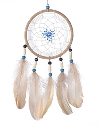 DonDon Łapacz snów na dobry sen ozdobiony koralikami i prawdziwymi pió