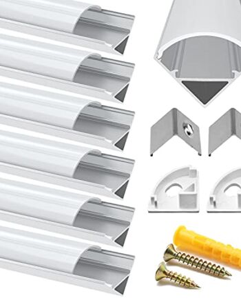 6-pak aluminiowy profil LED, chesbung 1 metr/1 m kanał aluminiowy LED w kształcie litery V, profil aluminiowy LED z mlecznobiałą osłoną. Kanały LED i dyfuzory z zaślepkami i klipsami montażowymi