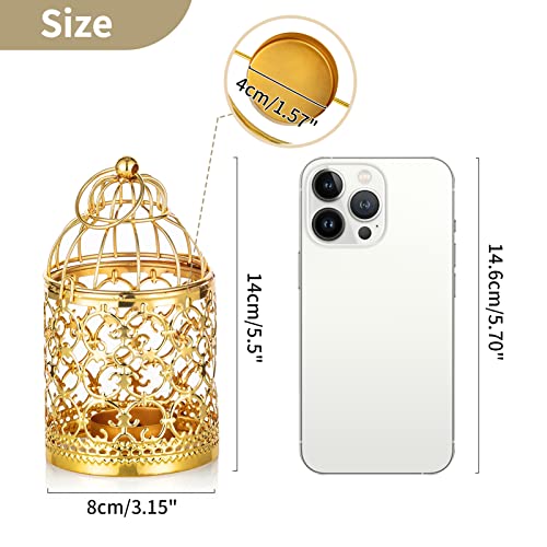 NUPTIO 2 sztuki mała latarnia wisząca klatka dla ptaków metalowa, złot - obrazek 6