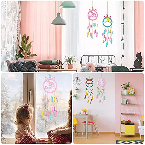 LuXianYS 4 sztuki łapacz snów z jednorożcem, w kształcie jednorożca zrób to sam łapacz snów, ręcznie robiony jednorożec słodki łapacz snów do domu wiszące ozdoby rzemiosło - obrazek 2