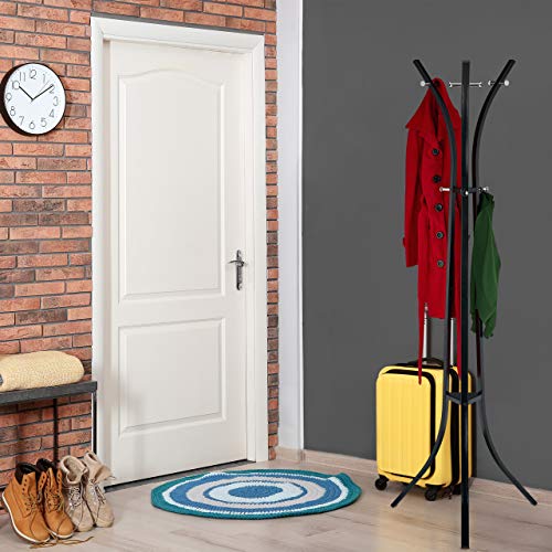 Relaxdays Metalowy wieszak na ubrania, wolnostojący stojak na kurtki, 9 haczyków, garderoba stojąca, 184 x 61 x 54,5 cm, czarny - obrazek 7