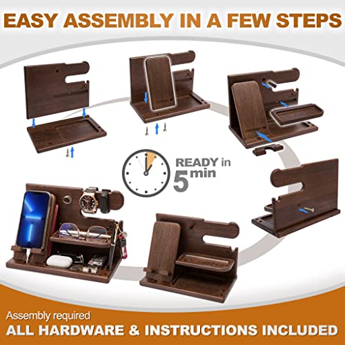 Drewniany telefon stacja dokująca uchwyt na klucze portfel stojak zega - obrazek 4