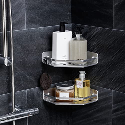 Tatay zestaw 2 półek na prysznic narożny księżycowy, 100% ze stali nierdzewnej, minimalistyczny design, 10 lat gwarancji, wymiary 20 x 20 x 5,5 cm - obrazek 3