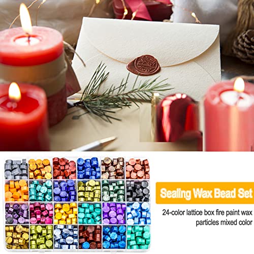 Zestaw 600 sztuk pereł z wosku pieczęciowego w stylu vintage, kolorowe uszczelki, perełki, 24 kolory, zestaw pieczęci z woskiem ośmiokątnym, z 4 świeczkami i 1 łyżką do topienia wosku, stempli, listów, zaproszeń ślubnych, kartek - obrazek 8