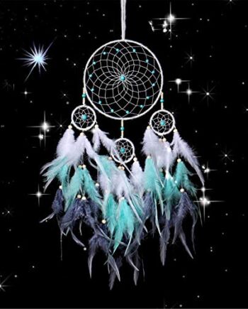 RAILONCH Łapacz snów w stylu vintage, niebieski łapacz snów, pióra z oświetleniem LED, ręcznie robiony łapacz snów dla dzieci, dekoracja pokoju, kreatywny prezent (bez łańcucha świetlnego LED)