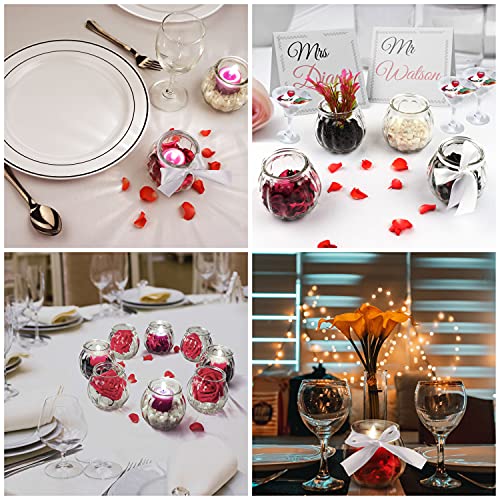 BELLE VOUS Zestaw przezroczystych szklanych świeczników na świeczki typu tealight z białą tasiemką (opakowanie 12 szt.) – szklane wazony do dekoracji stołu w stylu vintage, na wesela, imprezy, do dekoracji domu, jako dekoracja stołu i prezent - obrazek 5