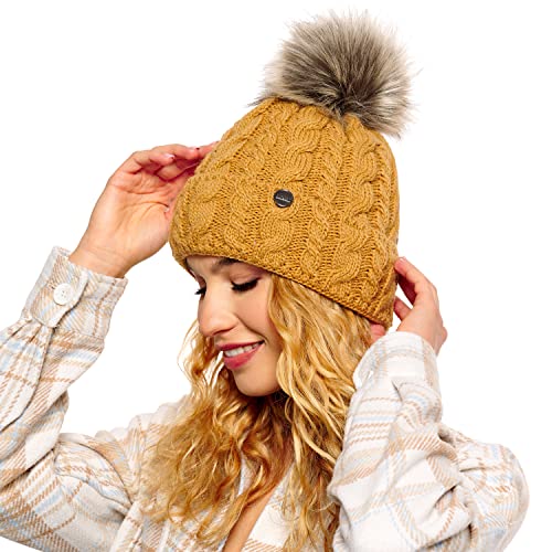 Damska zimowa czapka, ciepła czapka z dzianiny, czapka zimowa z pompon - obrazek 3