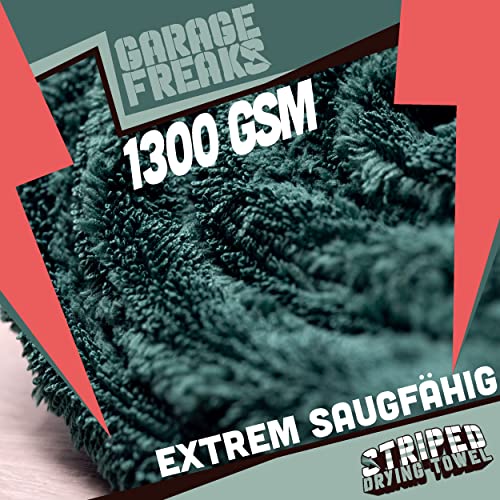 Garage Freaks - Striped Drying Towel - XL sucha ściereczka 50 x 80 cm, 1300 g/m², jasnozielona - bardzo chłonna, hybrydowa ściereczka do osuszania - wysycha samochód, motocykl i rower - obrazek 5