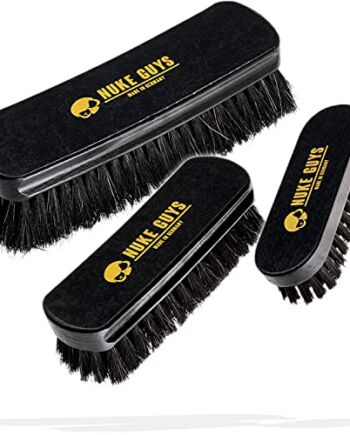Nuke Guys Zestaw 3 skórzanych szczotek do delikatnego czyszczenia wnętrza samochodu | miękka szczotka do tekstyliów, idealna do foteli samochodowych, tapicerek, Alcantara, skóry, pokrowców kabrioletów, dywanów, foteli z tkaniny, kanapy, butów