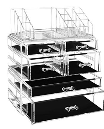 SONGMICS Organizer do makijażu, organizer na kosmetyki z 6 szufladami i 16 przegródkami w różnych rozmiarach, przezroczysty JKA008TP
