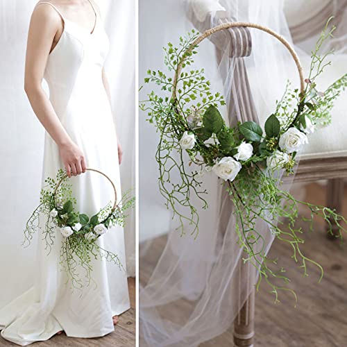 ZJXHINS Drewniany pierścień, łapacz snów, zestaw pierścionków, drewniany bambus, kwiat, wieniec, makrama, drewniane pierścienie do rzemiosła, łapacz snów, materiały do samodzielnego wykonania wieńca ślubnego, rękodzieło, 12 sztuk, 2 rozmiary - obrazek 2