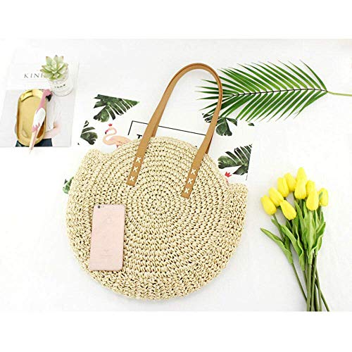 YXQSED okrągła pleciona torba ze słomy - letnia torba plażowa duży roz - obrazek 6