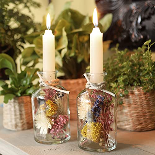 Szklany świecznik z suszonymi kwiatami, zestaw 2 świeczników, dekoracj - obrazek 2