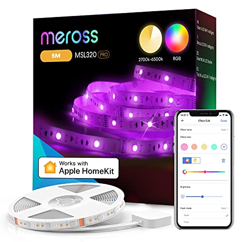 meross Taśma LED 5 m kompatybilna z Apple HomeKit, Wi-Fi taśma LED, Smart RGBWW, kompatybilna z Alexa i Google, do domu, na imprezę, Boże Narodzenie