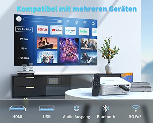 WISELAZER Projektor Full HD do kina domowego, Native 1080P 4K Projektor, wbudowany filtr kurzu, 5G WiFi Bluetooth LED Projektor, kompatybilny z HDMI/USB/TV Box/smartfonem/PC - obrazek 6