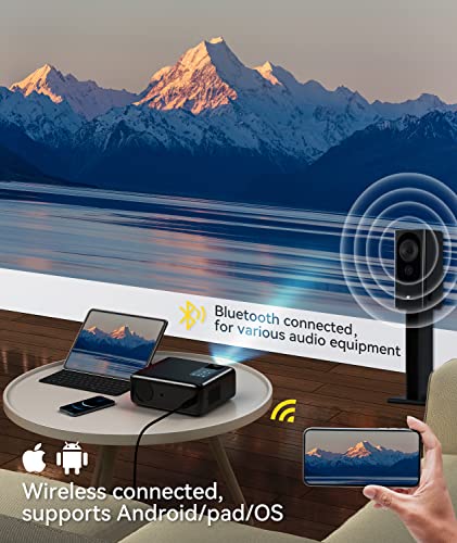 Projektor 4 K, 9500 l Full HD Native 1920 x 1080p, mini projektor, WiFi Bluetooth do wyświetlacza 4K 300", przenośny projektor LCD LED, kino domowe/na zewnątrz/konferencje, do iOS/Android/TV Stick, z Plecak - obrazek 4