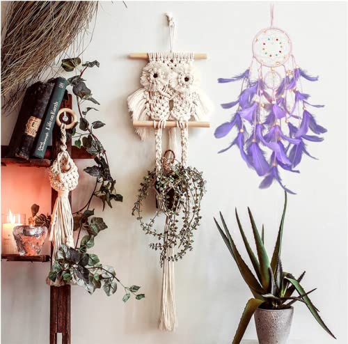 Deyiis Łapacz snów, Dream Catcher, łapacz snów, dekoracja ścienna, łapacz snów z oświetleniem LED, ręcznie wykonany, łapacz snów z perłami, styl boho, sztuka ścienna do sypialni - obrazek 4