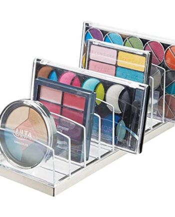 mDesign Stylowy stojak na palety cieni – Organizer na kosmetyki do makijażu z 9 przegródkami – Plastikowy stojak na kosmetyki – Przeźroczysty/chrom